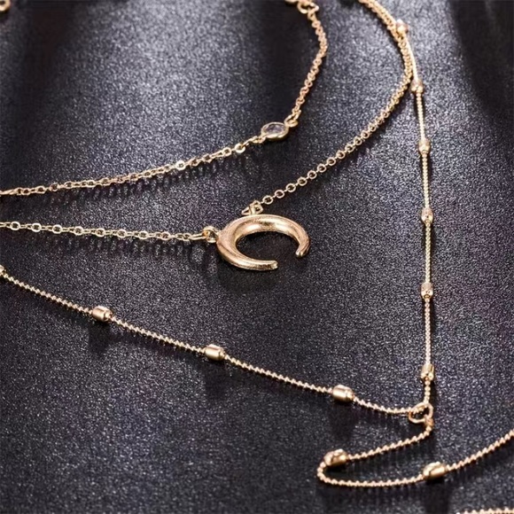 Vintage Bohemian Festival Moon Multilayer 18K gold plated  Necklace - Picture 2 of 2